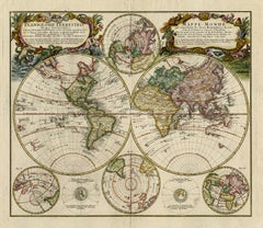 Antique world map - Mappe Monde by Lowitz - Handcoloured engraving - 18th c.