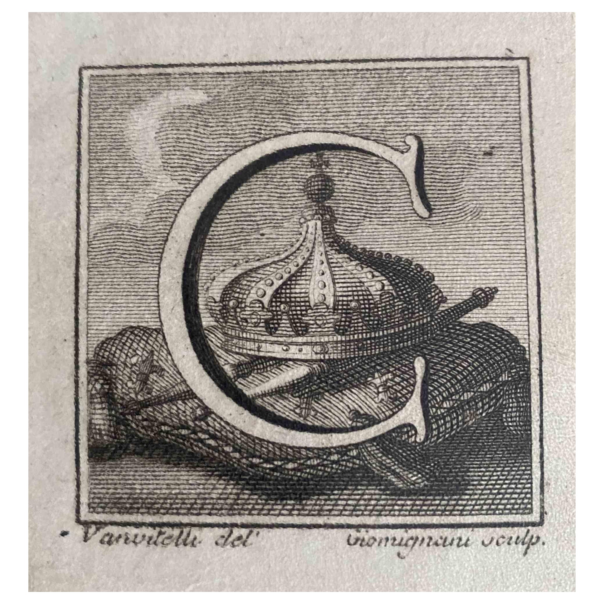 Antiquités d'Herculanum -  A.I.C. - Gravure à l'eau-forte  - 18ème siècle