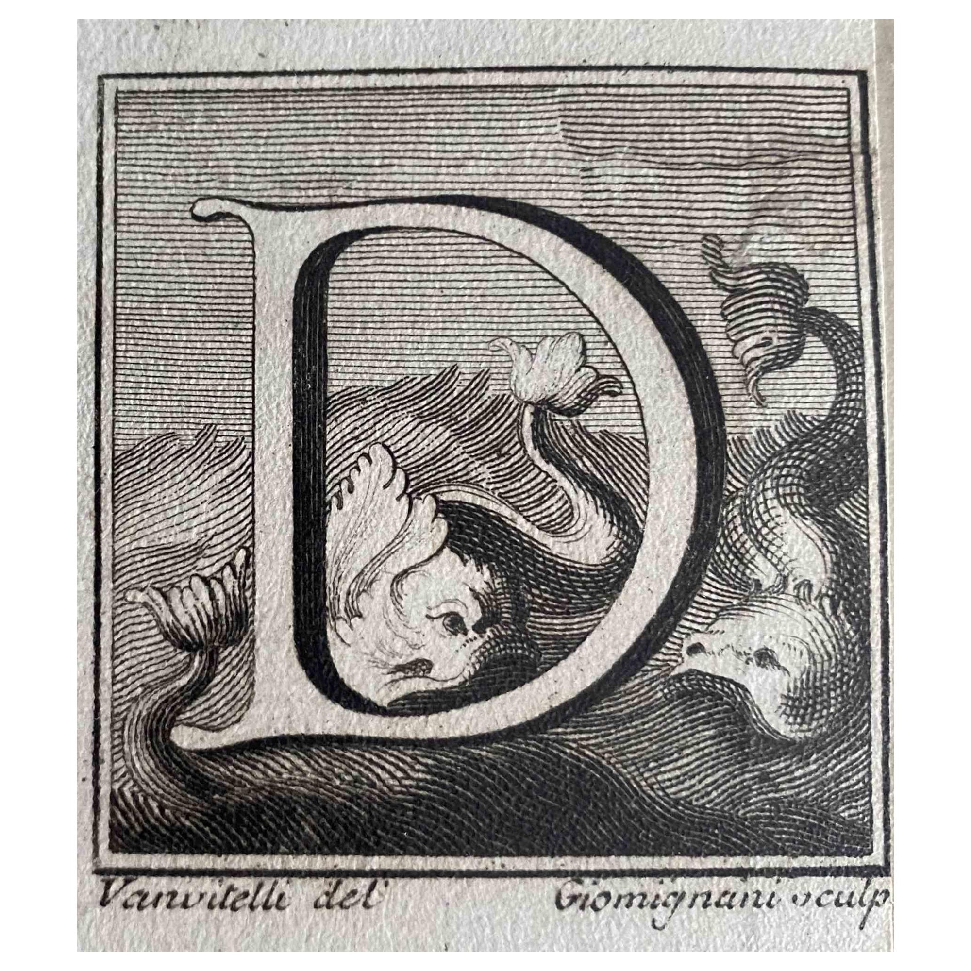 Figurative Print Unknown - Antiquités d'Herculanum -  Lettre D - Gravure  XVIIIe siècle