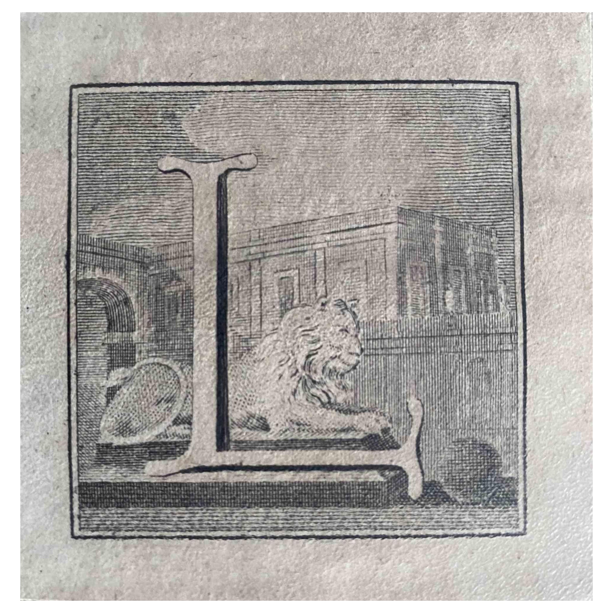 Antiquités d'Herculanum -  Lettre L - Gravure  XVIIIe siècle