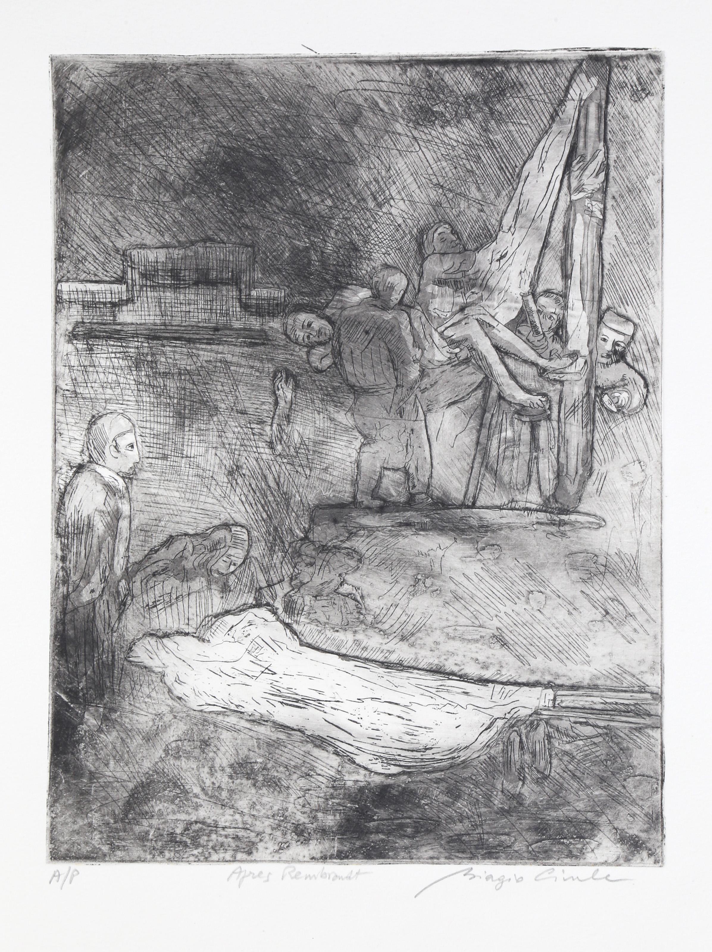 Unknown Figurative Print - Apres Rembrandt, Modern Etching by Biagio Civale