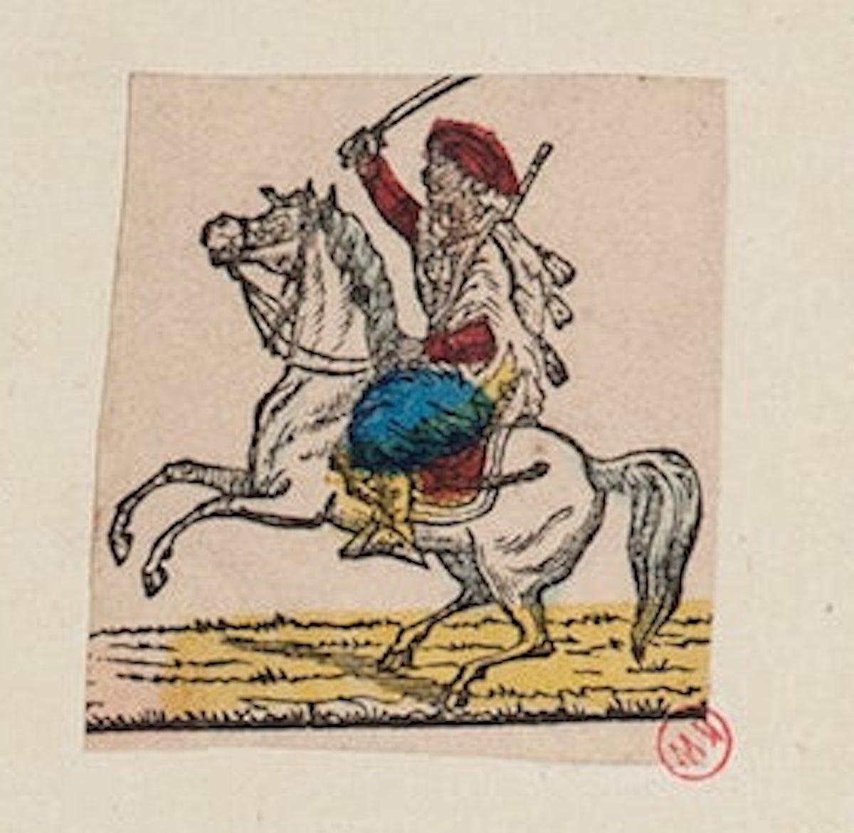 Unknown Figurative Print - Arab Knight  - Original Hand-color Etching on Paper - 18th Century