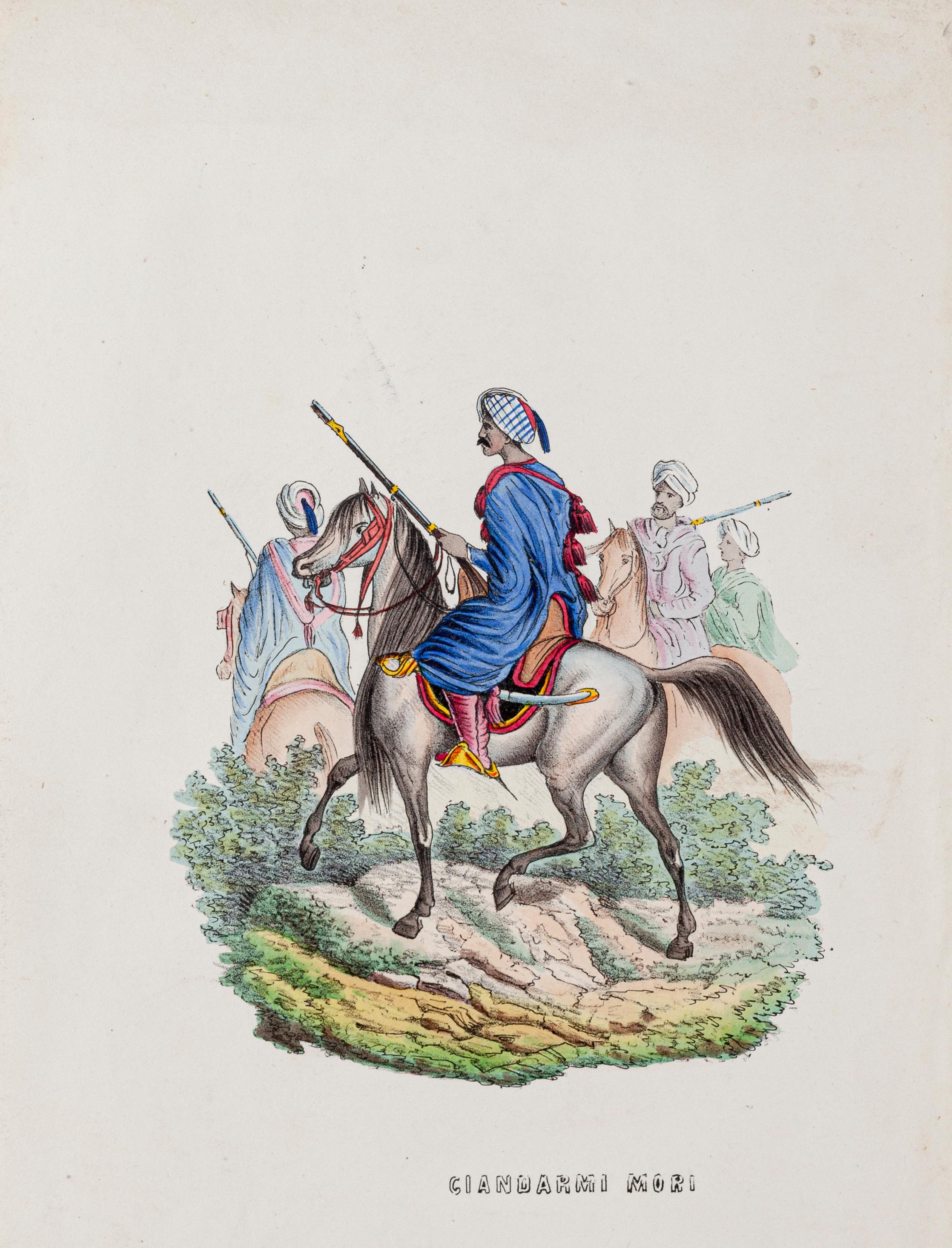 Unknown Figurative Print - Arab Soldiers (Giandarmi Mori) - Lithograph - 1849 