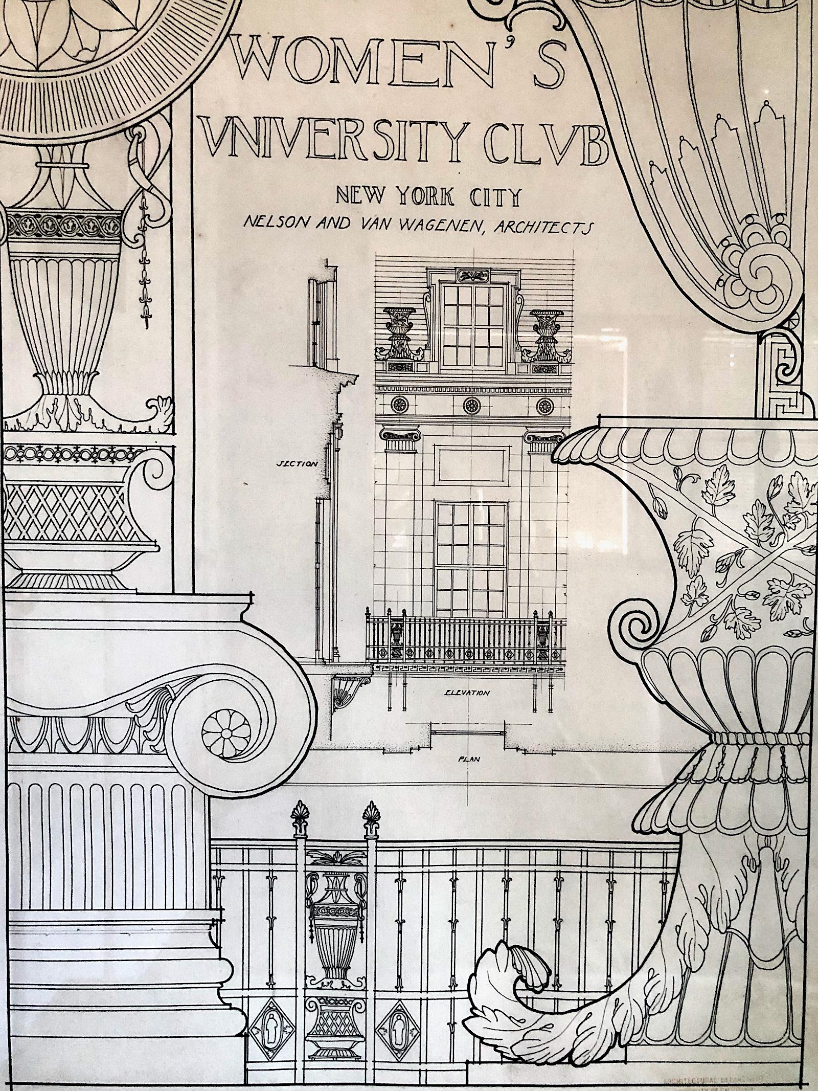 Architectural Drawing, Women’s University Club New York City - Print by Unknown