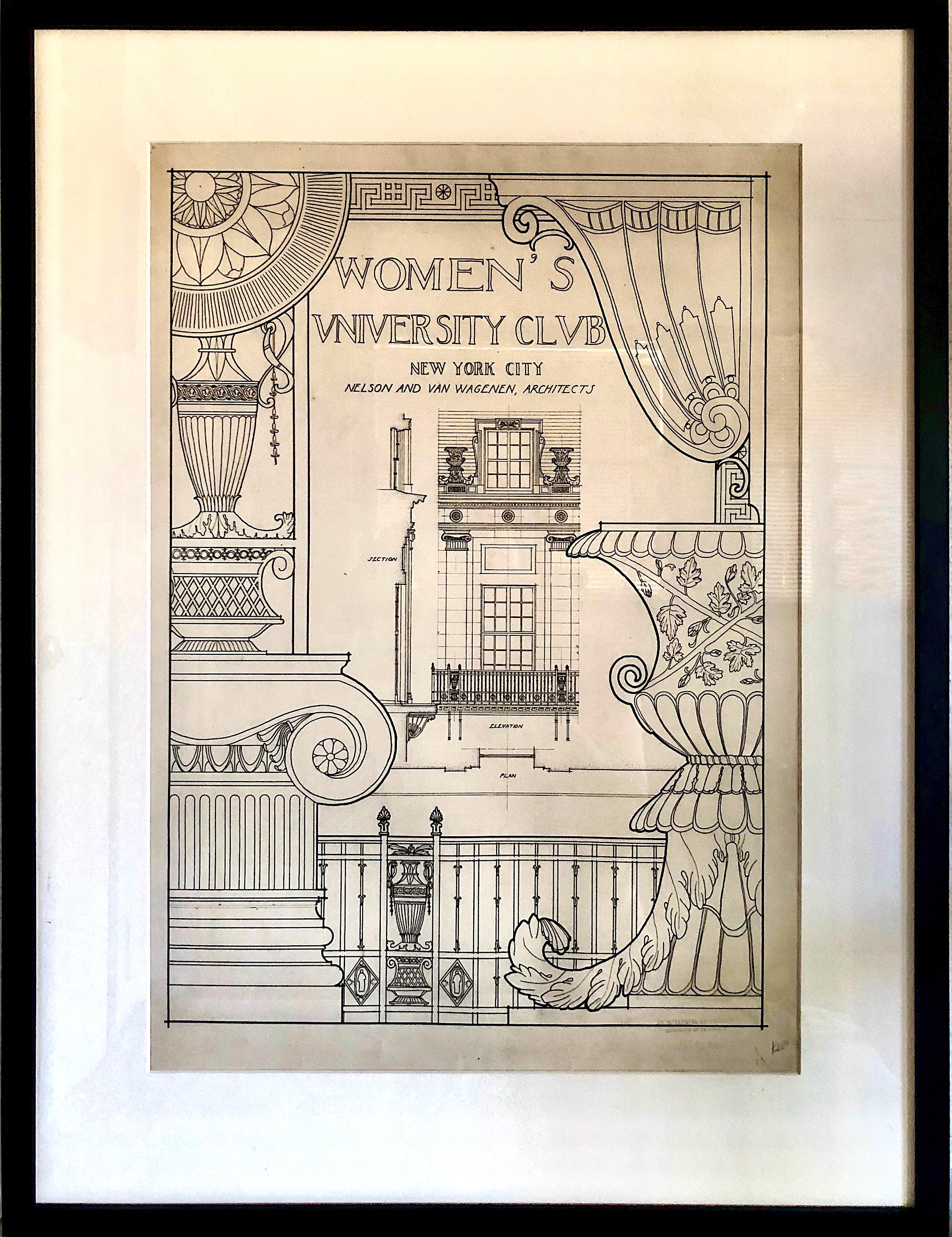 Unknown Print - Architectural Drawing, Women’s University Club New York City