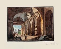 Arcos - Grabado original acuarelado a mano - Siglo XIX