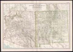 Arizona and New Mexico. USA. Century Atlas state antique vintage map