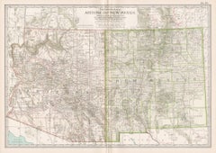 Arizona et Nouveau-Mexique. USA. Carte vintage ancienne de l'État d'Atlas du XXe siècle