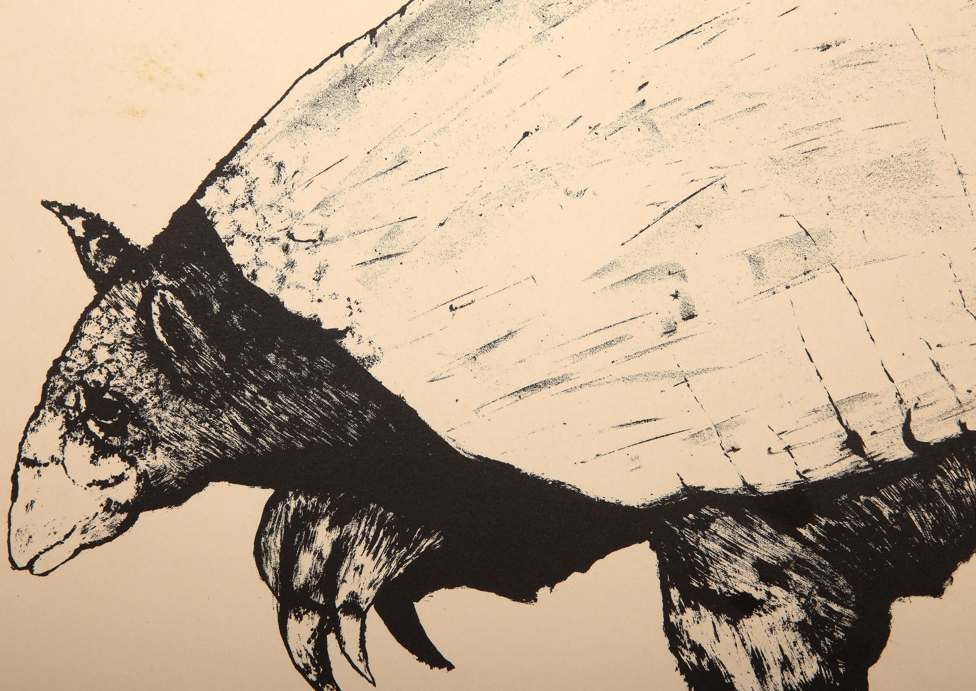Armadillo, litografía surrealista de Aubrey Schwartz en venta 1