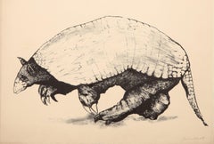 Vintage Armadillo, Surrealist Lithograph by Aubrey Schwartz