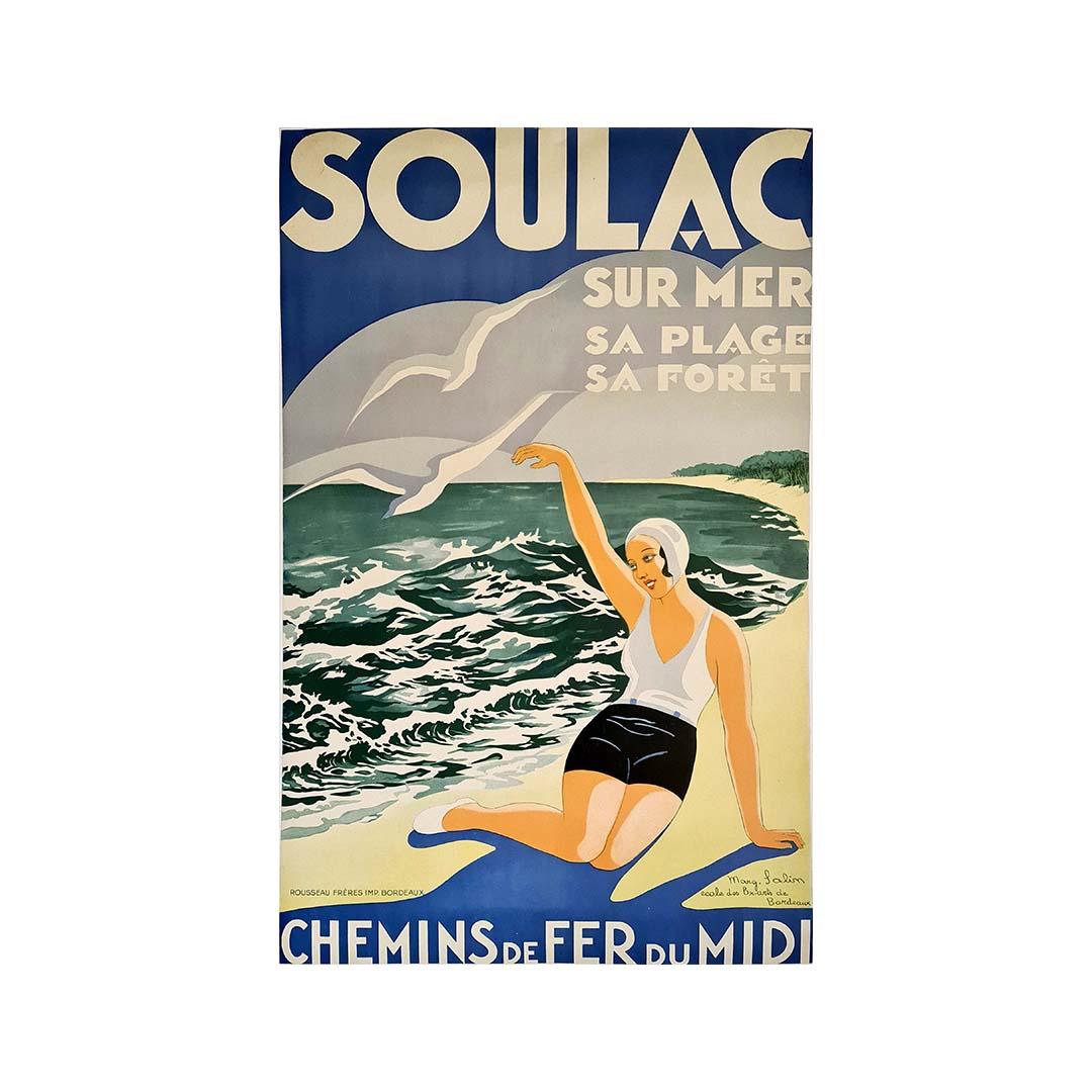 Art Deco 1930 Original Poster Marguerite Salin  - Soulac-sur-mer - Railway - Print by Unknown