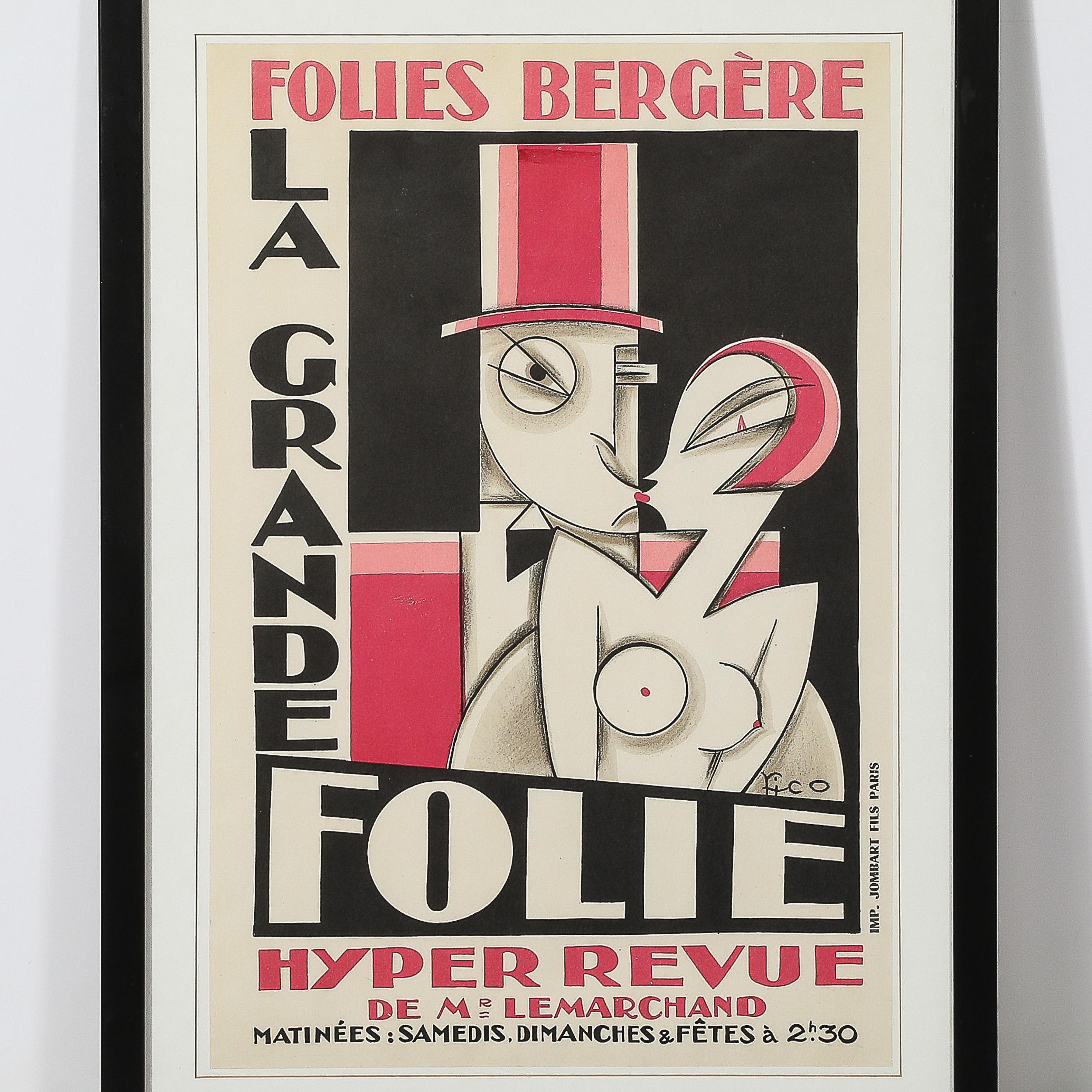 Poster litografico Art Deco Folies Bergere La Grande Folie - Print di Unknown
