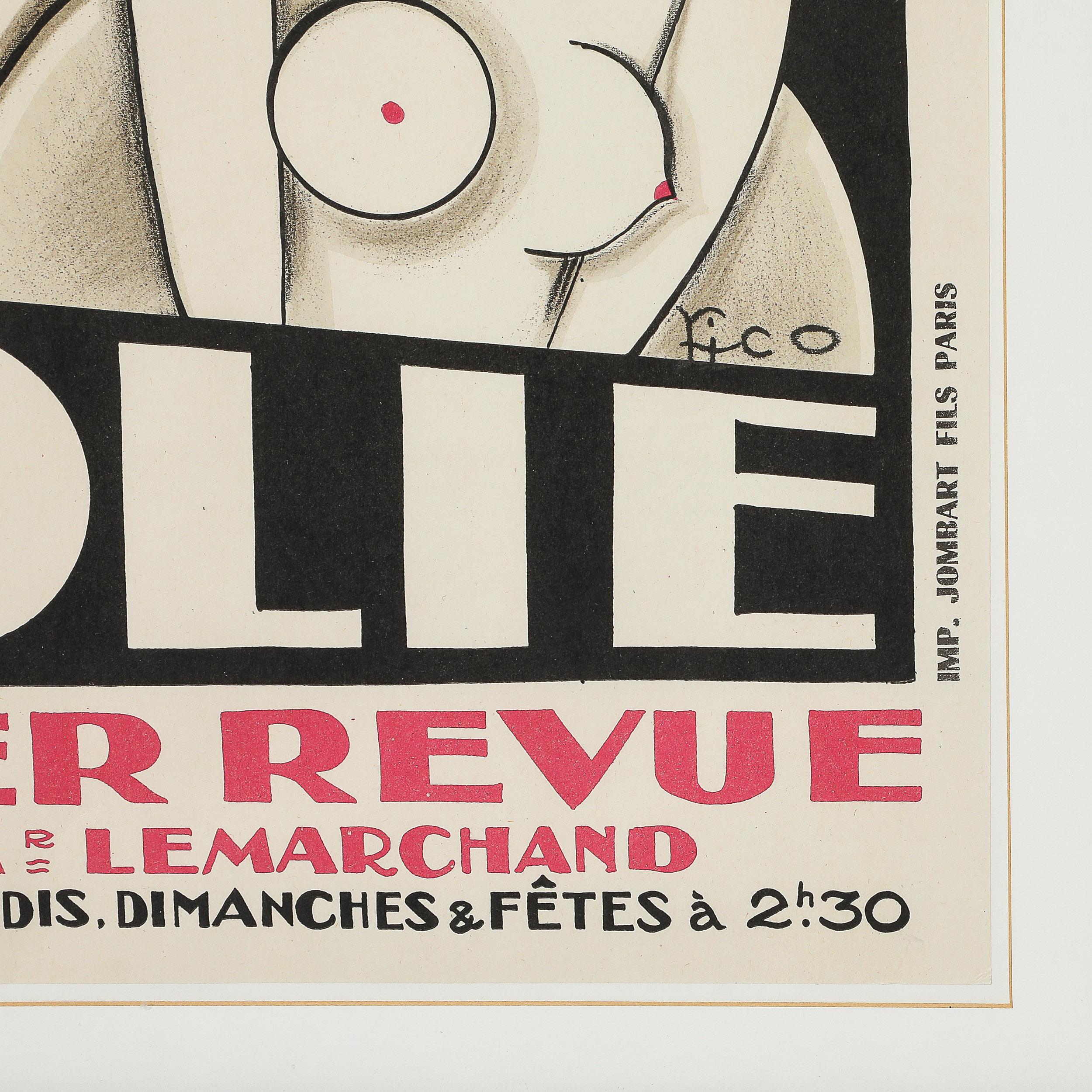 Poster litografico Art Deco Folies Bergere La Grande Folie in vendita 1