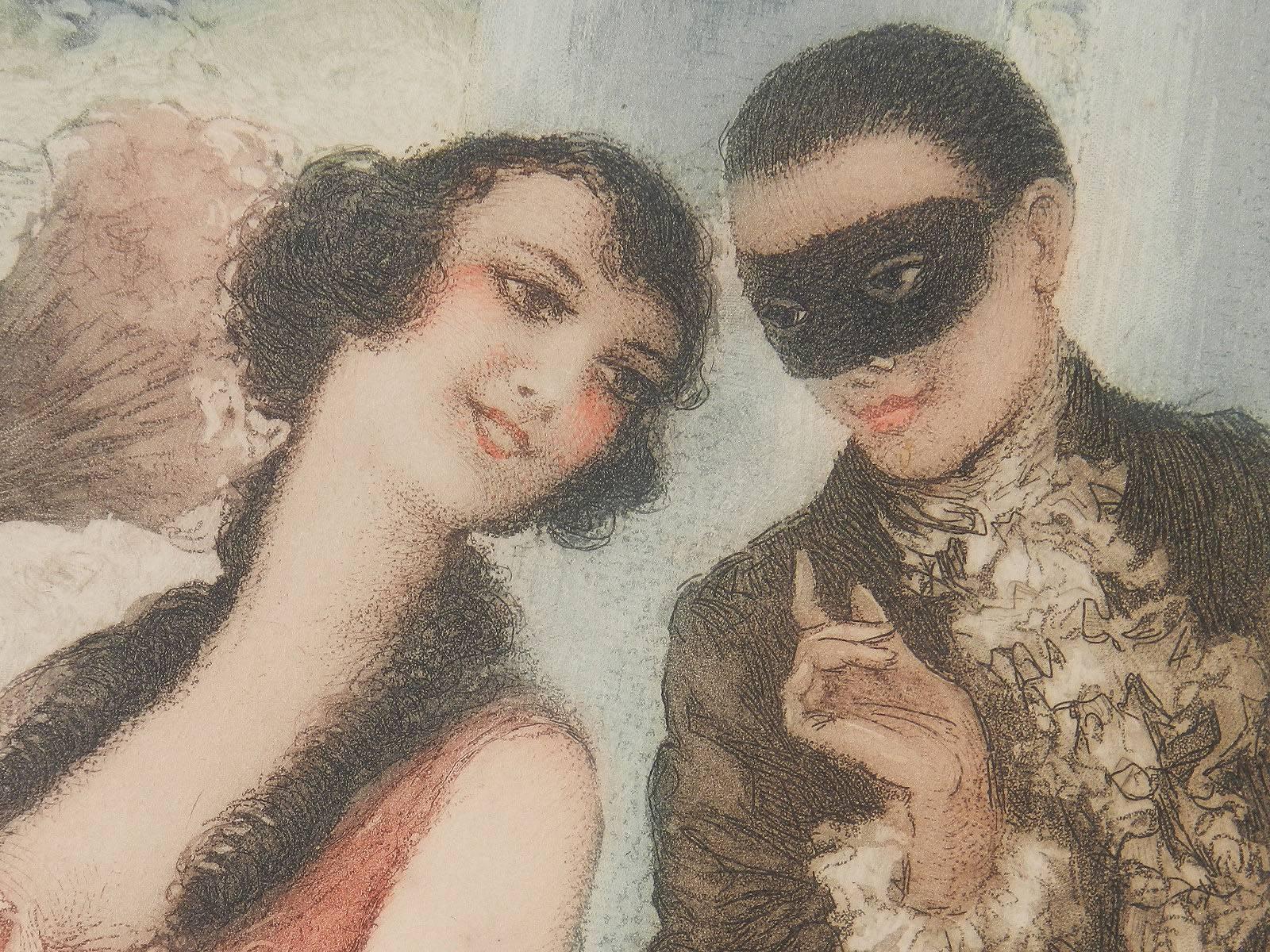 Estampe signée Art Déco de l'époque de Louis Icart  Les Elegantes
Signée au crayon par l'artiste et numérotée 67
Tirage original réalisé pour l'artiste par L'estampe Moderne Paris c1920-1930
L'impression présente quelques très légères marques de