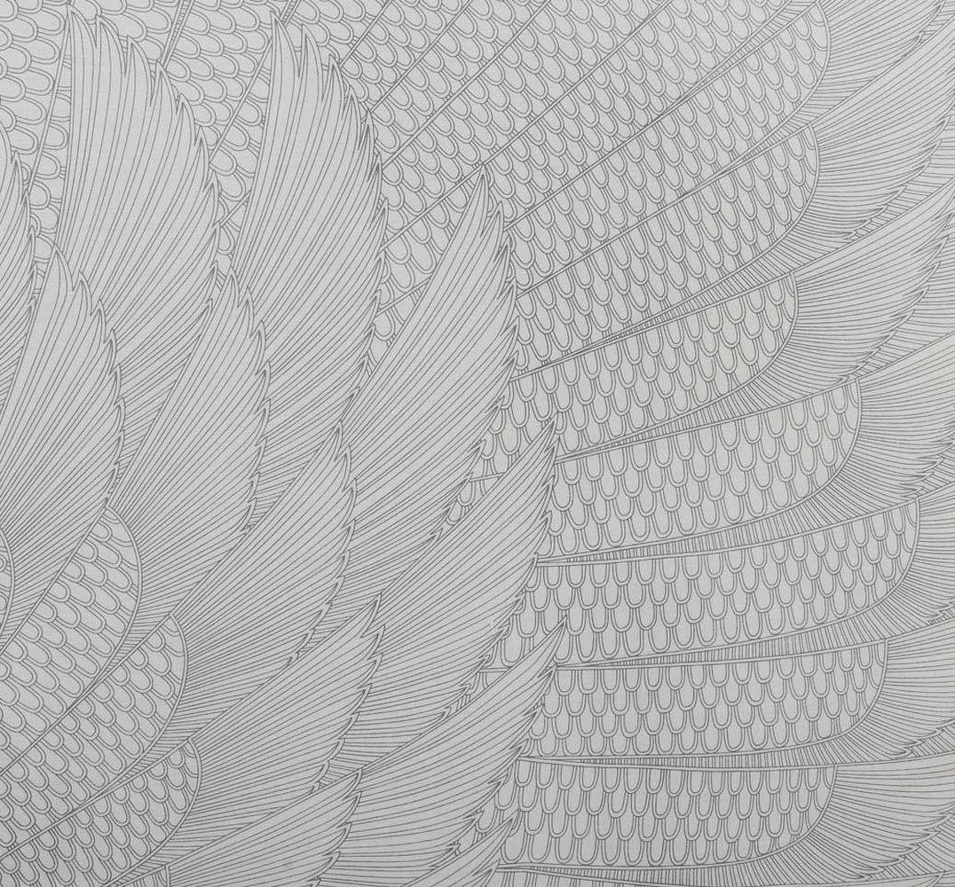 Art Deco Manner Wings, Silkscreen on Textile, apparently unsigned, with Egyptian / Art Deco style wings displayed on a greige ground, gold-tone frame. Frame: 43