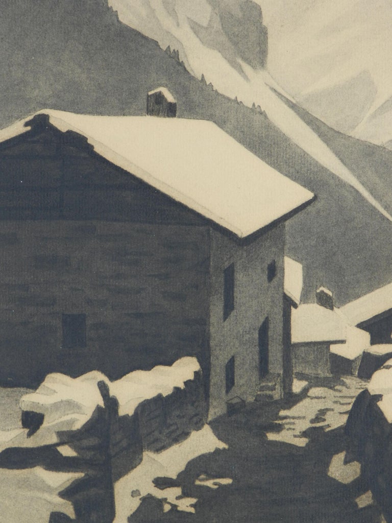 Art Deco Mountain Snow Scene Signed Gisele Berne de Geavisie c1933 For Sale 1