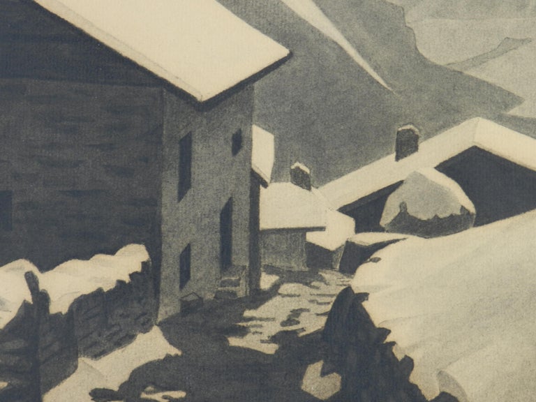 Art Deco Mountain Snow Scene Signed Gisele Berne de Geavisie c1933 For Sale 3