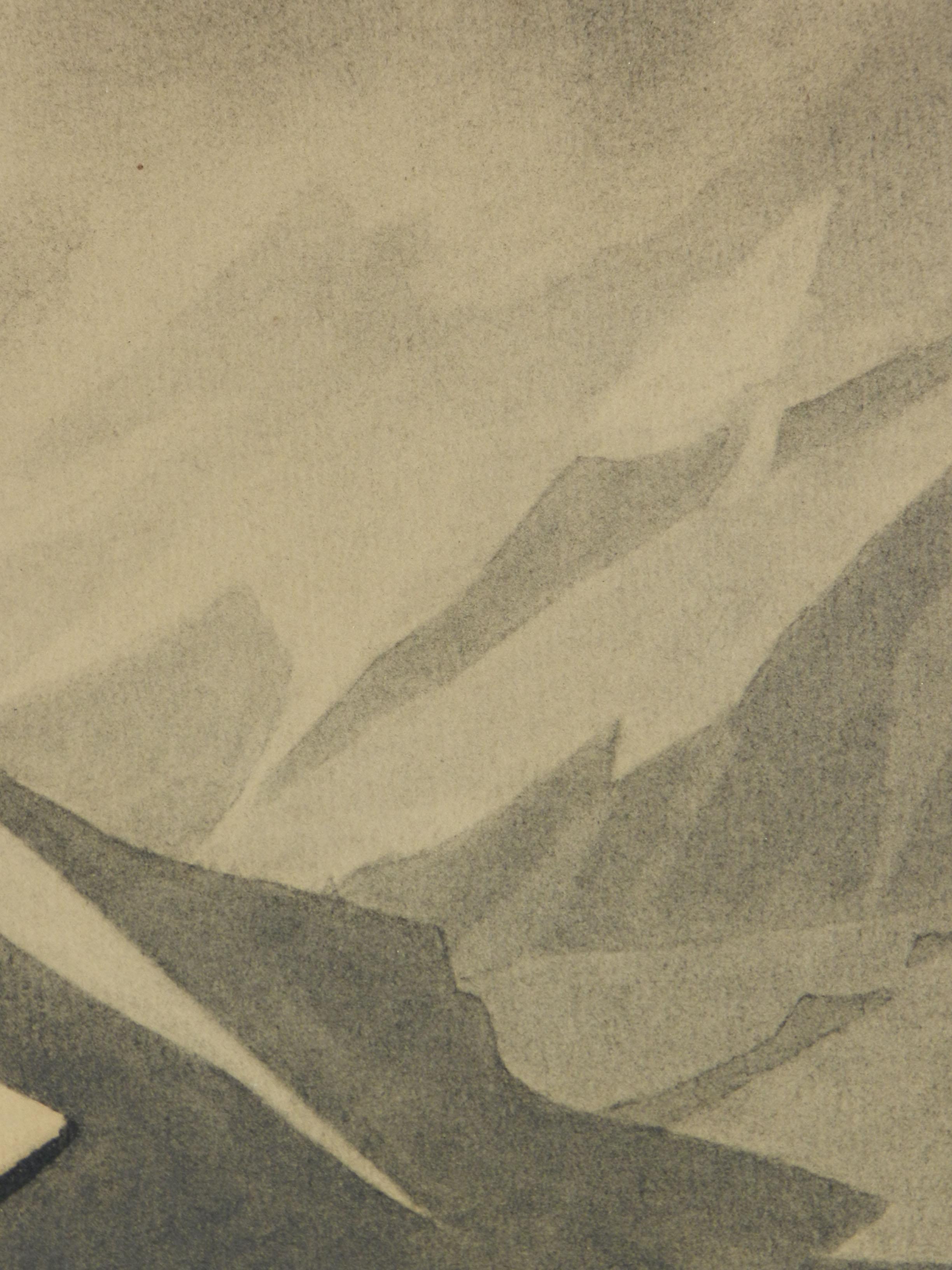 Art Deco Mountain Snow Scene Signed Gisele Berne de Geavisie c1933 3