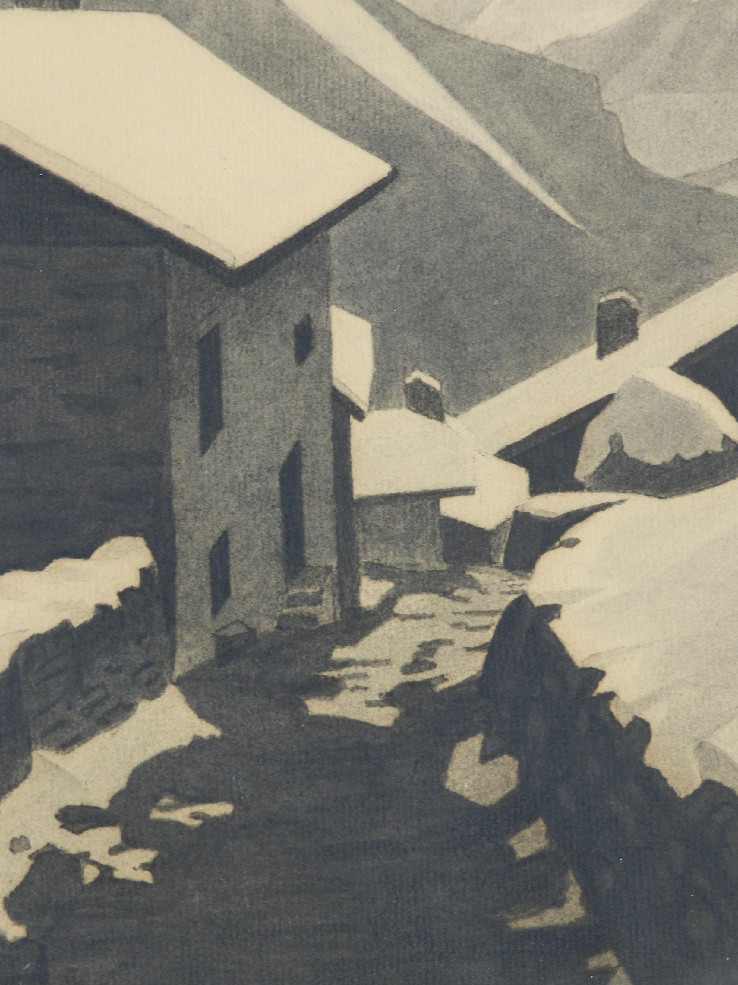 Art Deco Mountain Snow Scene Signed Gisele Berne de Geavisie c1933 4