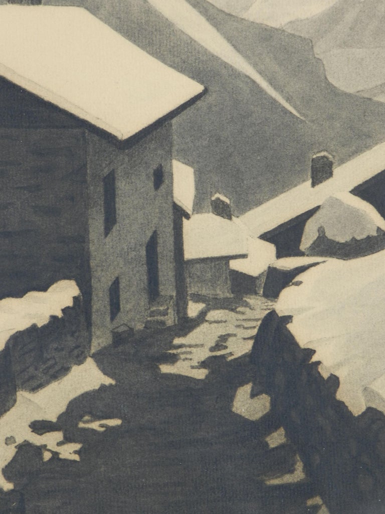 Art Deco Mountain Snow Scene Signed Gisele Berne de Geavisie c1933 For Sale 5