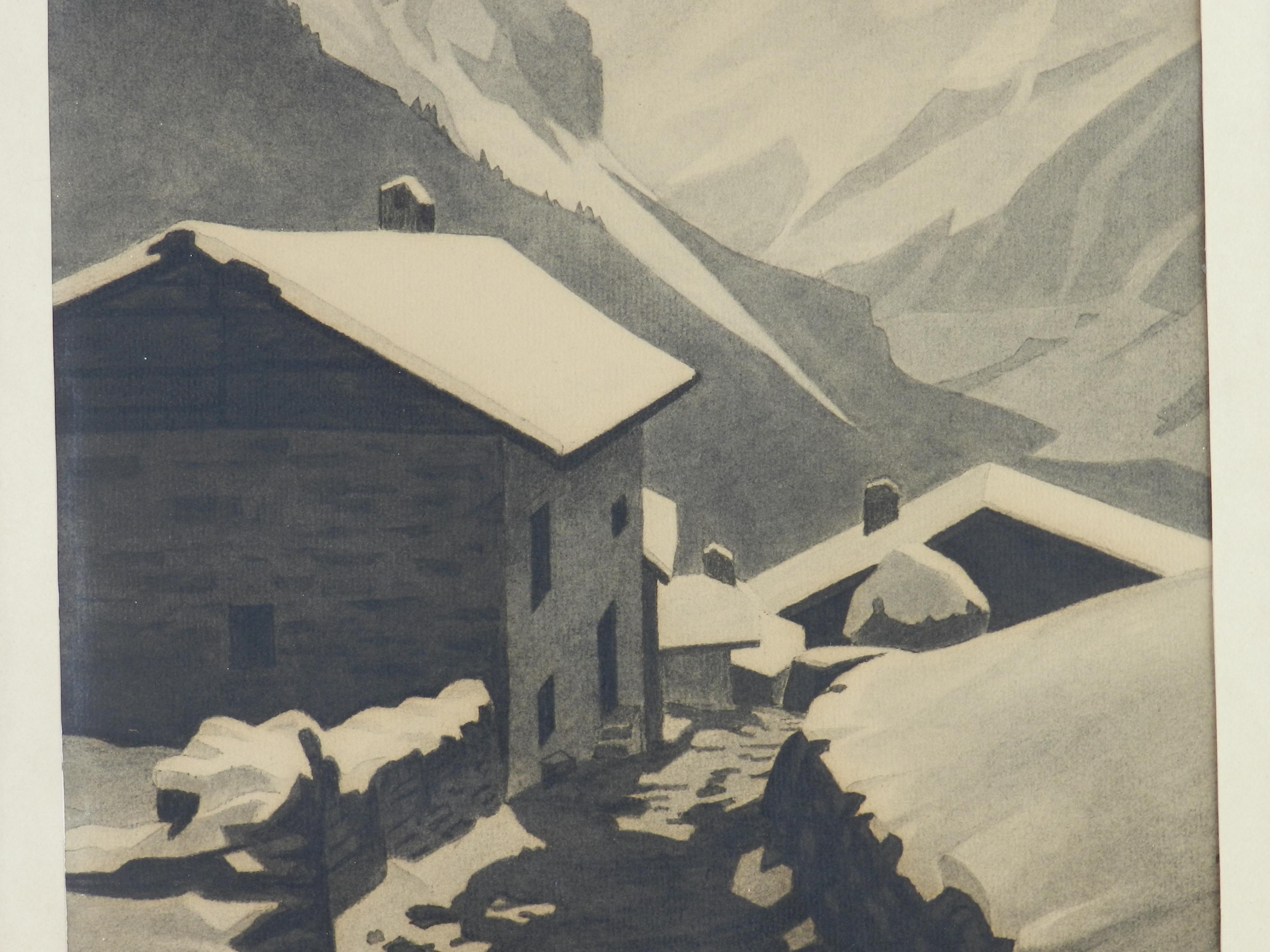 Art Deco Mountain Snow Scene Signed Gisele Berne de Geavisie c1933 5