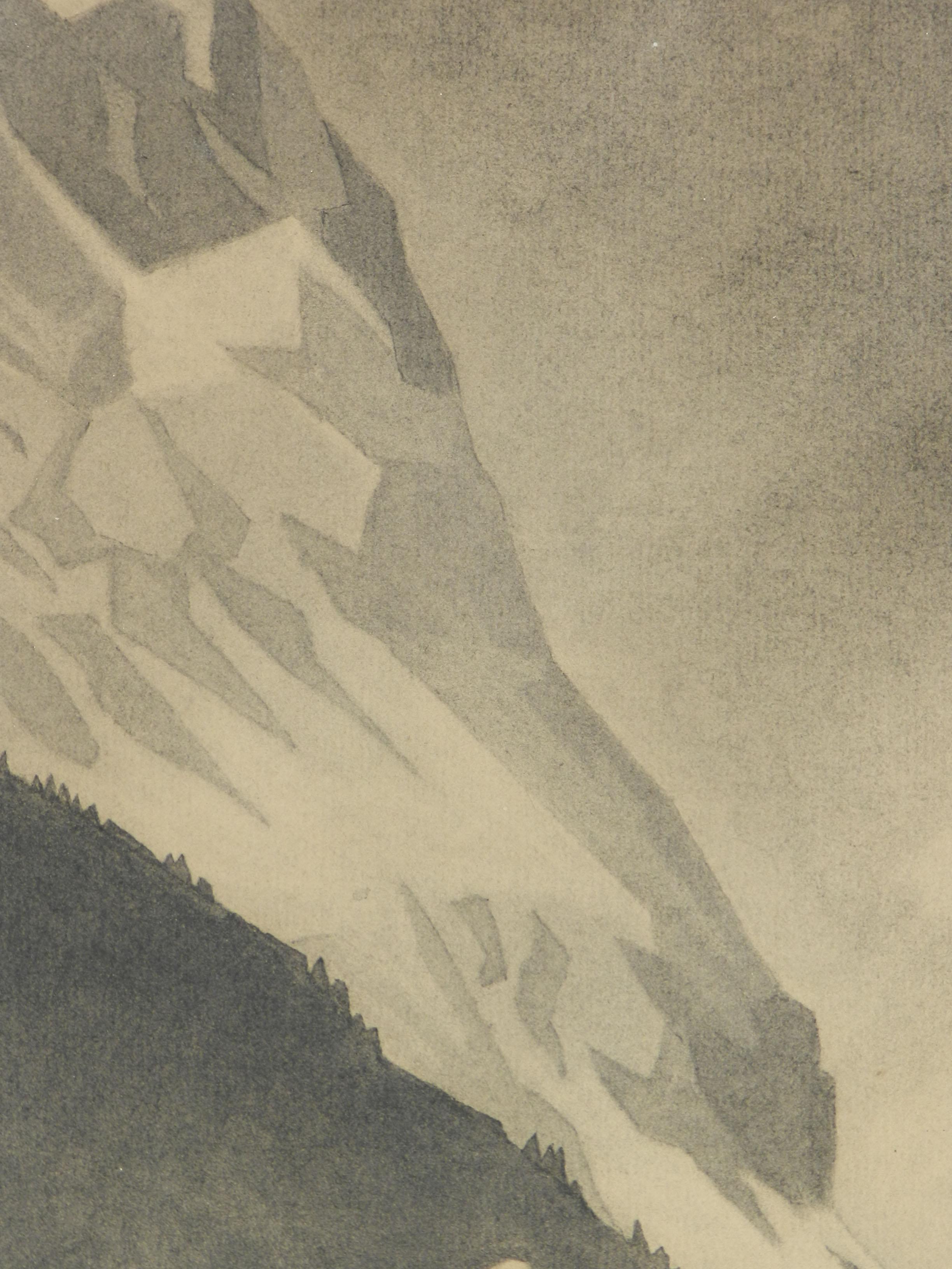 Art Deco Mountain Snow Scene Signed Gisele Berne de Geavisie c1933 6