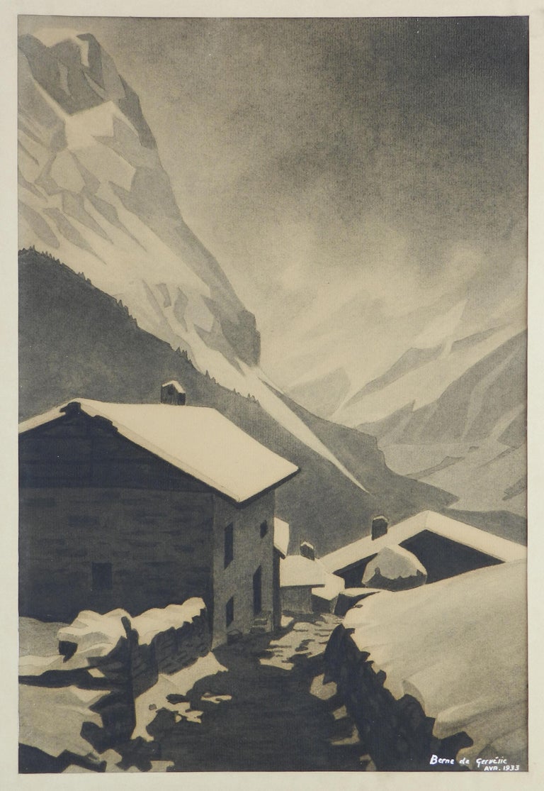 Art Deco Mountain Snow Scene Signed Gisele Berne de Geavisie c1933 For Sale 8