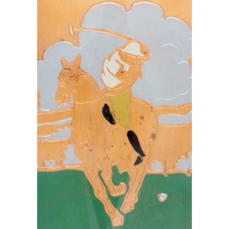 Classic copper plate featuring a polo player charging down field 

c1930s

Plate Sz: 7 3/4