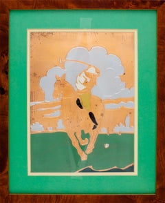 "Art Deco Polo Player" c1930s Framed Copper Plate