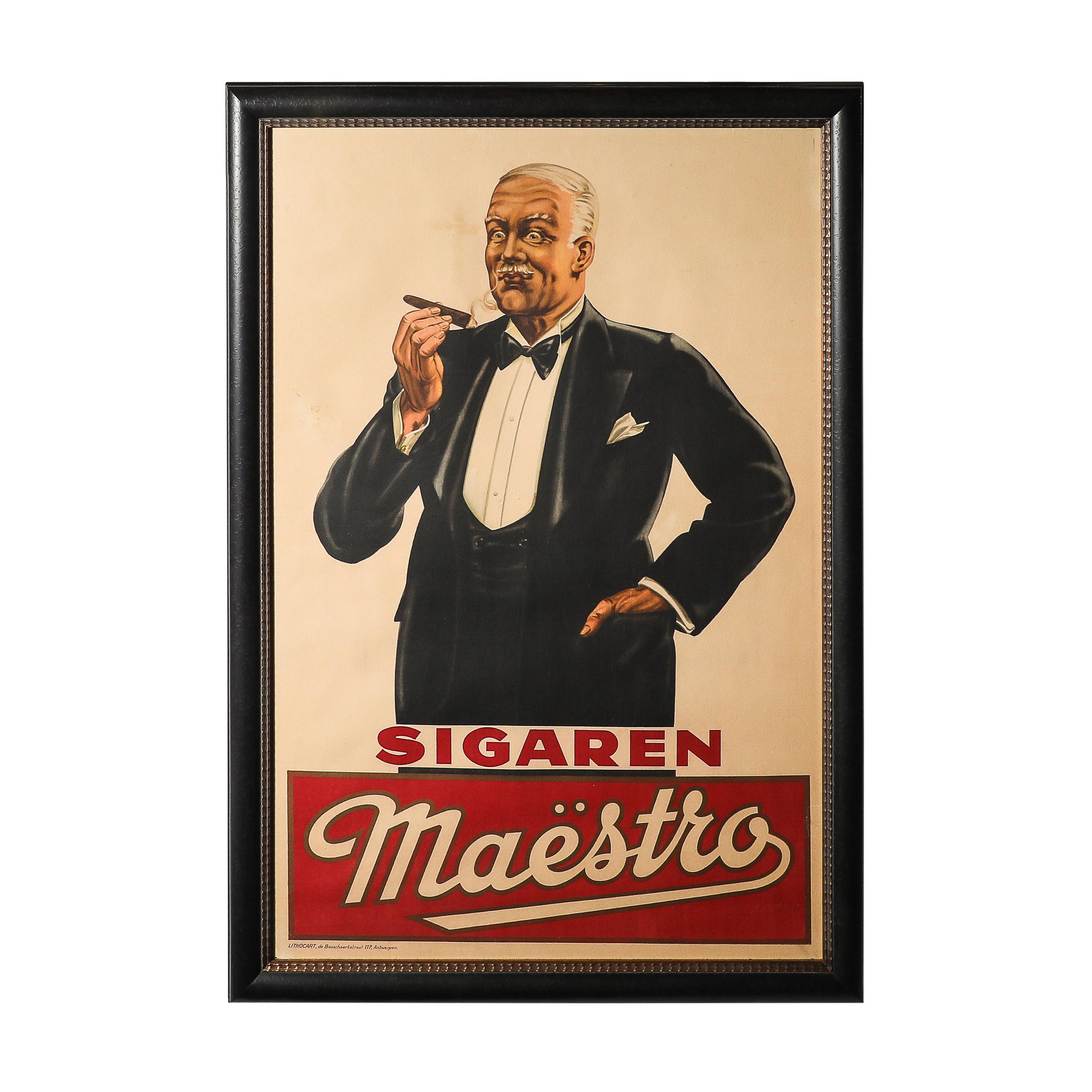 Figurative Print Unknown - Art Deco Sigaren Maestro Poster Cigares
