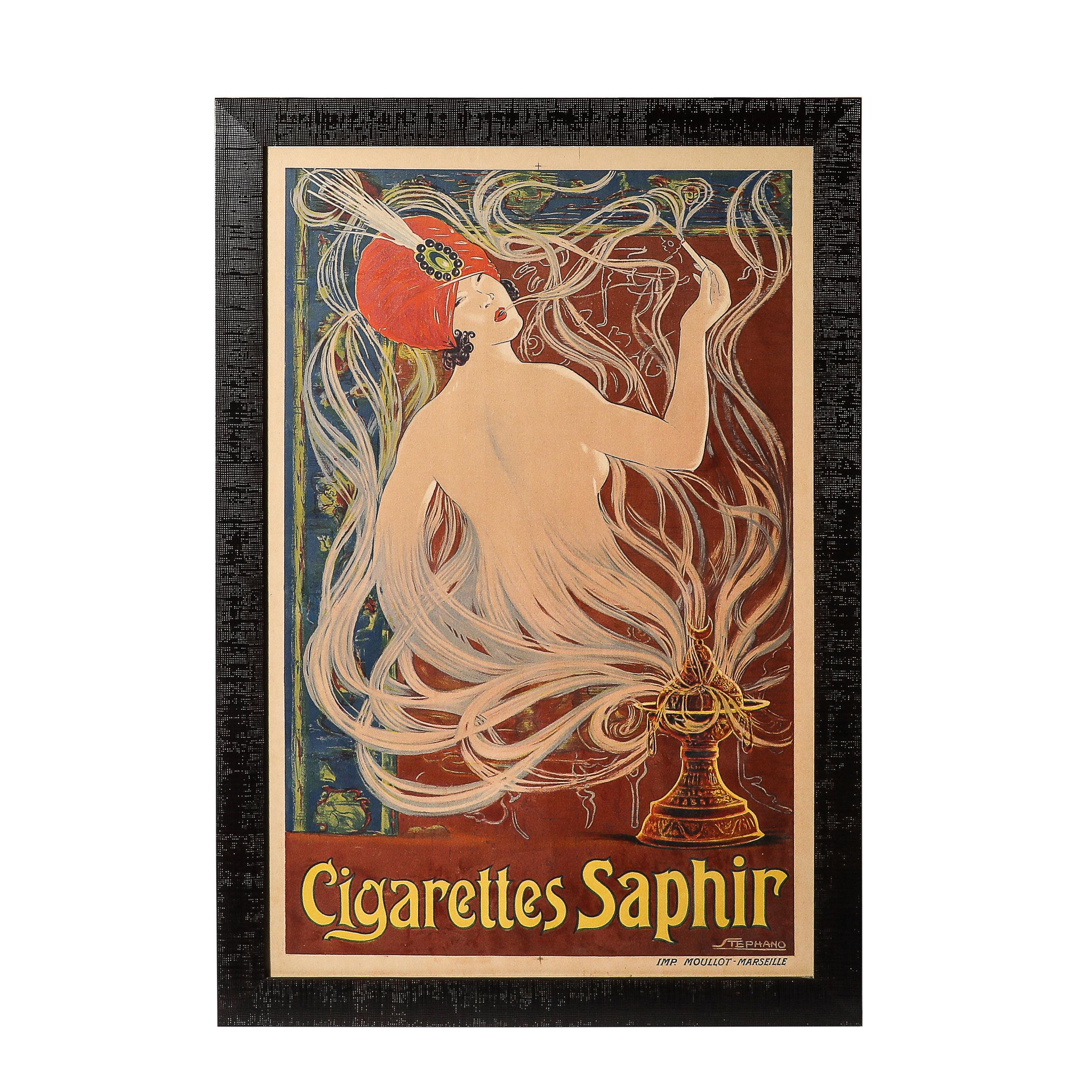 Unknown Abstract Print - Art Nouveau Cigarettes Saphir Advertisement Poster
