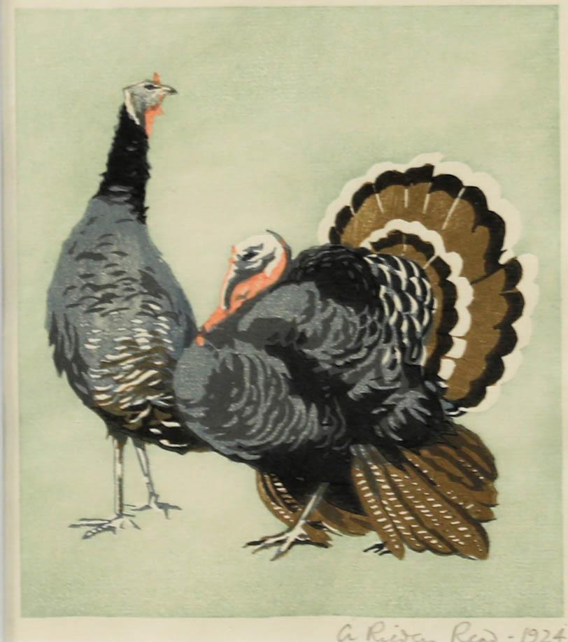 Arthur Rigden Read (1879-1955) - 1924 Woodcut, A Couple of Turkeys - Print by Unknown
