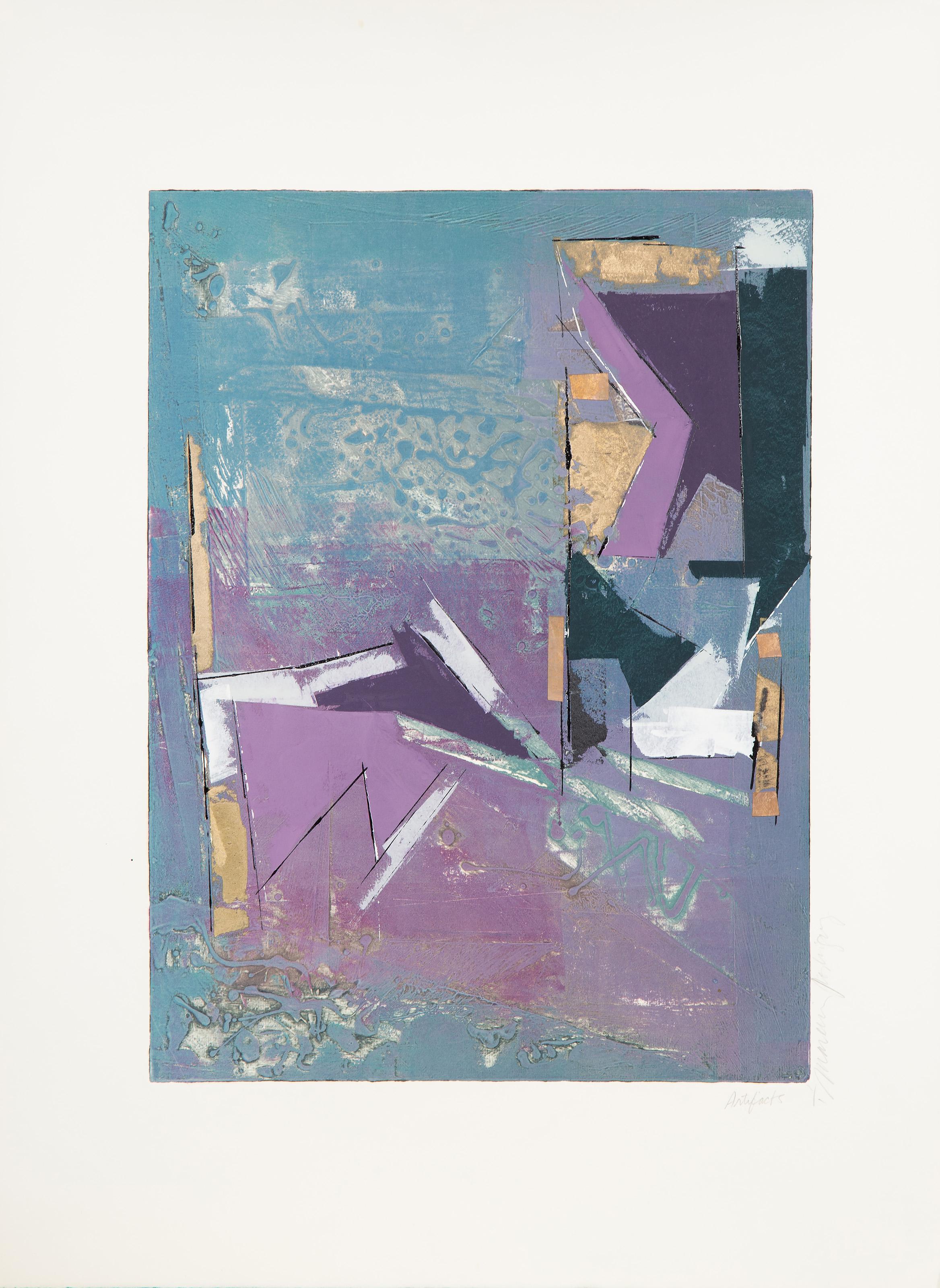 Manuel Rodriguez Jr., Filipino (1942 - ) -  Artifacts II. Medium: Monoprint and mixed media on BFK Rives, signed and titled in pencil, Edition: 1/1, Image Size: 20.75 x 15.5 inches, Size: 30 x 22 in. (76.2 x 55.88 cm), Description: This unique