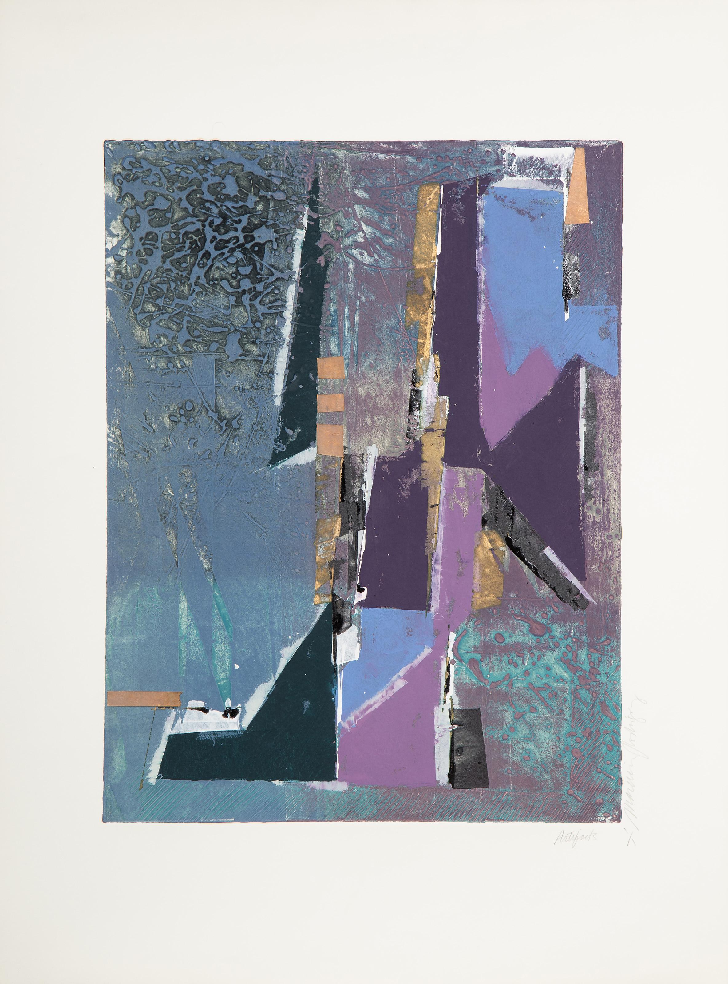 Manuel Rodriguez Jr., Filipino (1942 - ) -  Artifacts III. Medium: Monoprint and mixed media on BFK Rives, signed and titled in pencil, Edition: 1/1, Image Size: 20.75 x 15.5 inches, Size: 30 x 22 in. (76.2 x 55.88 cm), Description: This unique