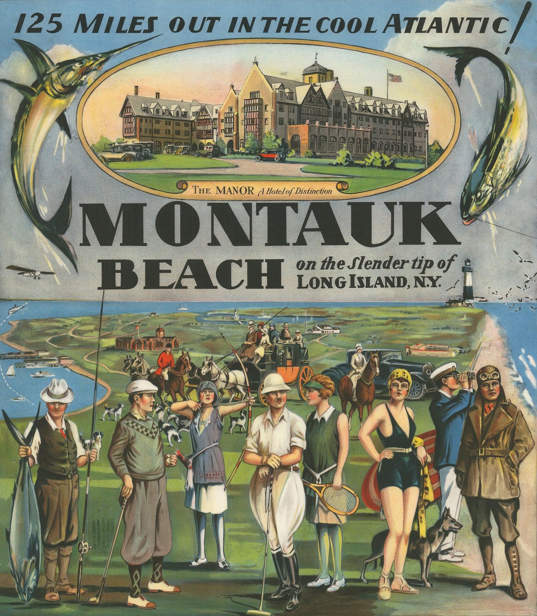 Titulada Montauk Beach: 125 Millas en el Frío Atlántico, esta reproducción capta el animado espíritu de un clásico destino costero estadounidense. Creado originalmente por Winchell Publicity Service, Nueva York, el cartel presenta encantadoras