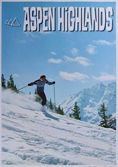 Affiche de ski vintage des Highlands d'Aspen (vers 1970) Maroon Bells Mountains