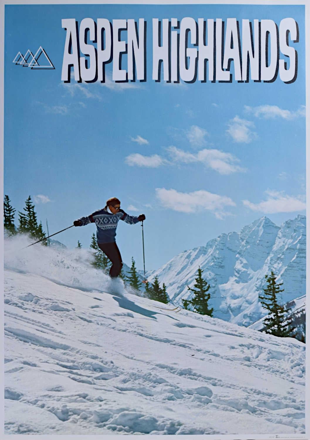 Póster Vintage de Esquí de Aspen Highlands (c.1970) Montañas Maroon Bells - Print de Unknown