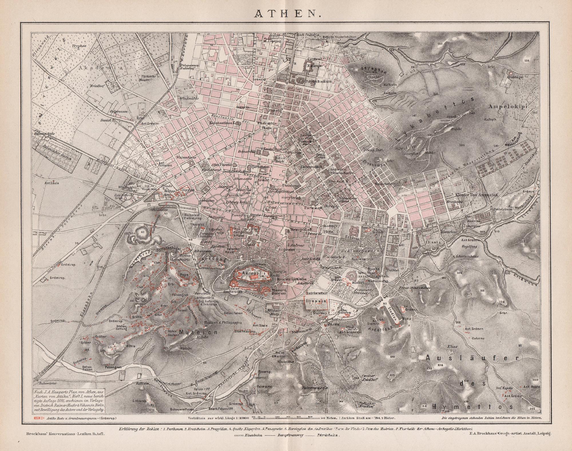 Unknown Print – Athen, Griechenland. Antike Karte Stadtplan Chromolithographie, um 1895