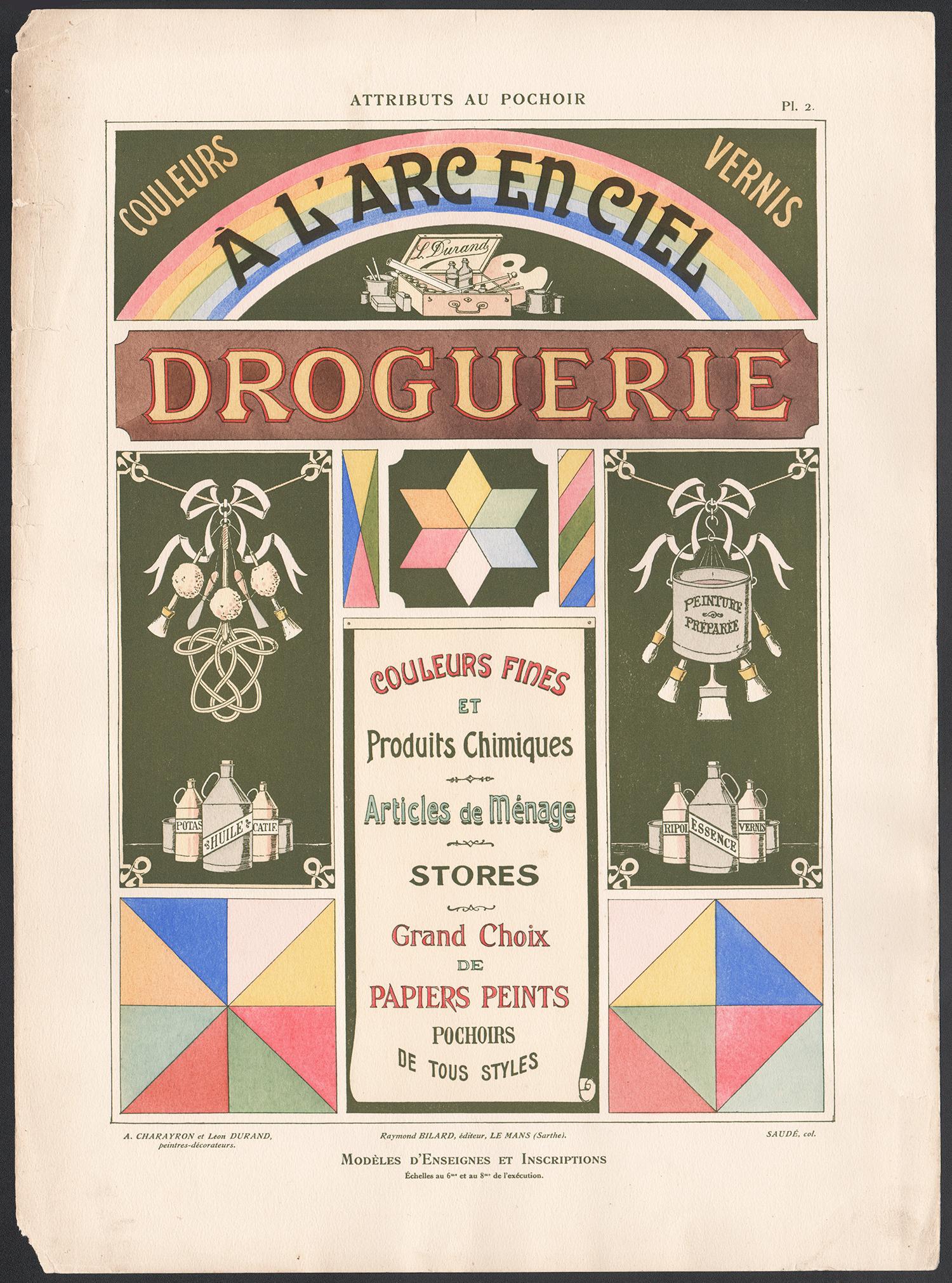 Attributs Au Pochoir, antique French pochoir advertising paints - Print by Unknown