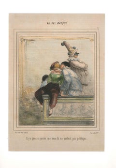 Antique Au bal Masqué - Original Lithograph by Unknown French Artist - 1800