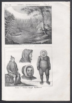 Aurora Borealis and Eskimos, America, 19th century lithograph.