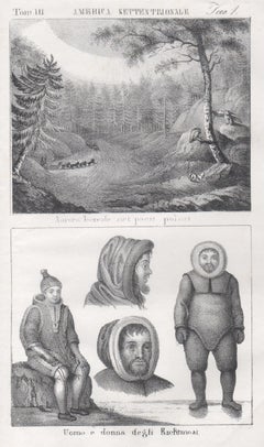 Aurora Boreale ed Eskimo, America, litografia del XIX secolo.