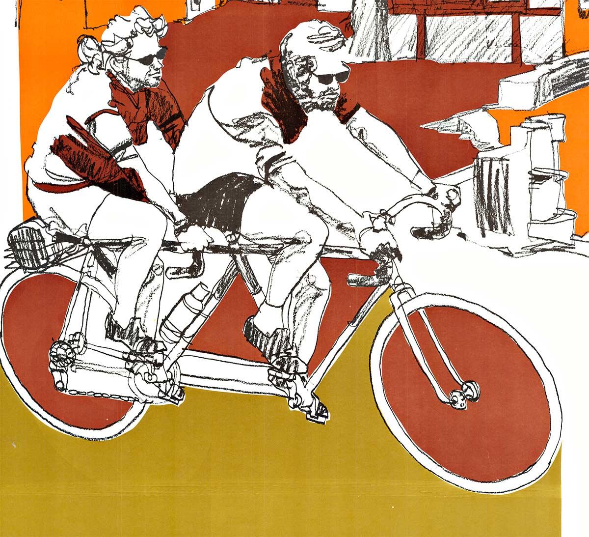 Austria by Bicycle - built for Two - bicycling poster - serigraph - Beige Landscape Print by Unknown