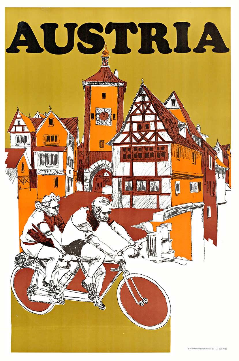 Austria in bicicletta - costruito per due - poster di ciclismo - serigrafia