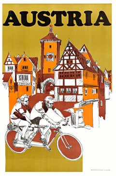 Austria in bicicletta - costruito per due - poster di ciclismo - serigrafia