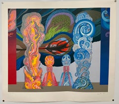 Austrian Psychedelic Abstract Fire Tower Water Tower Silkscreen Wolfgang Hutter