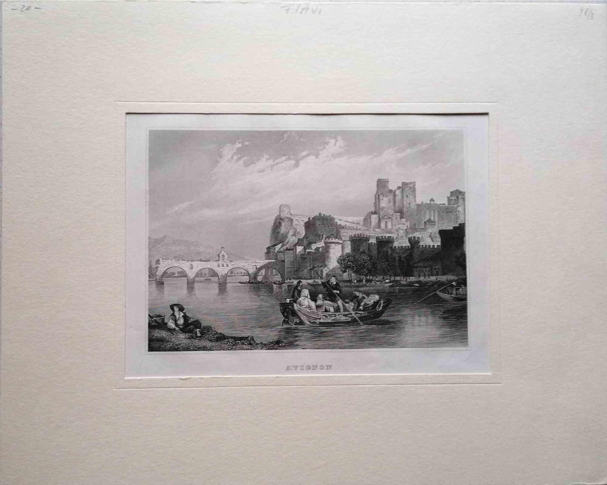 Unknown Figurative Print – Avignon – Originallithographie – Mitte des 19. Jahrhunderts