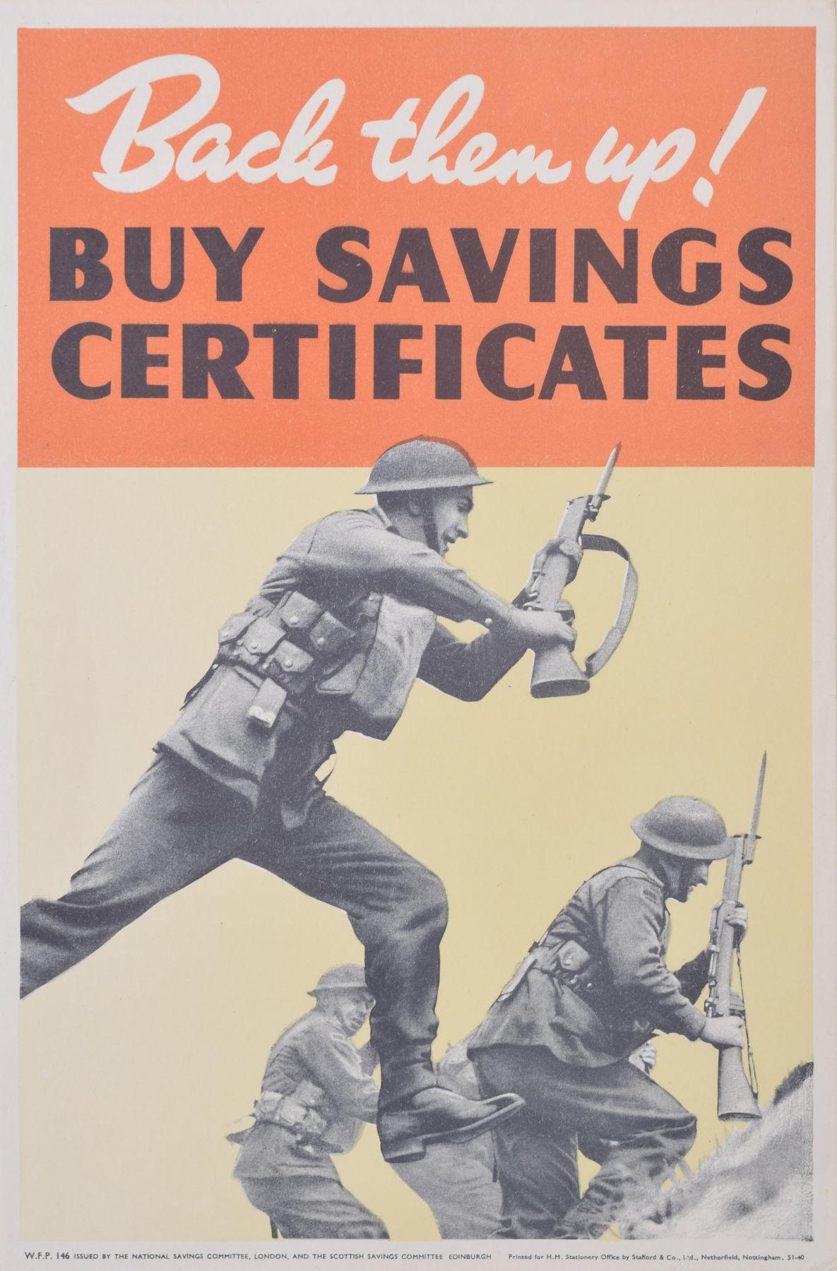 Back Them Up! Buy Savings Certificates original vintage National Savings poster - Print by Unknown