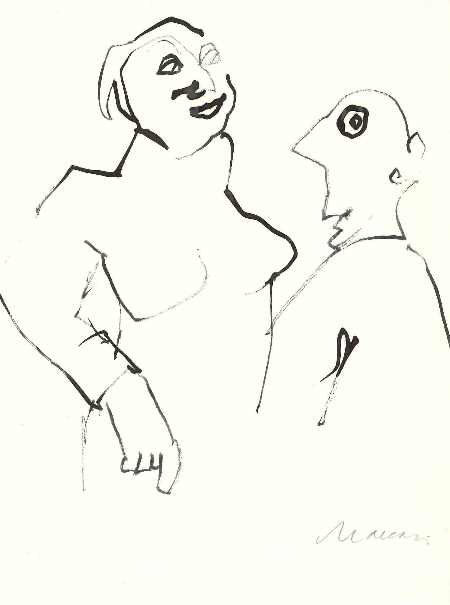 Bad News! - Original Drawing on Paper by Mino Maccari - 1970's