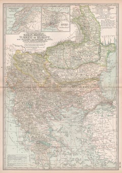 Penisola balcanica, Turchia in Europa. Mappa antica Century Atlas